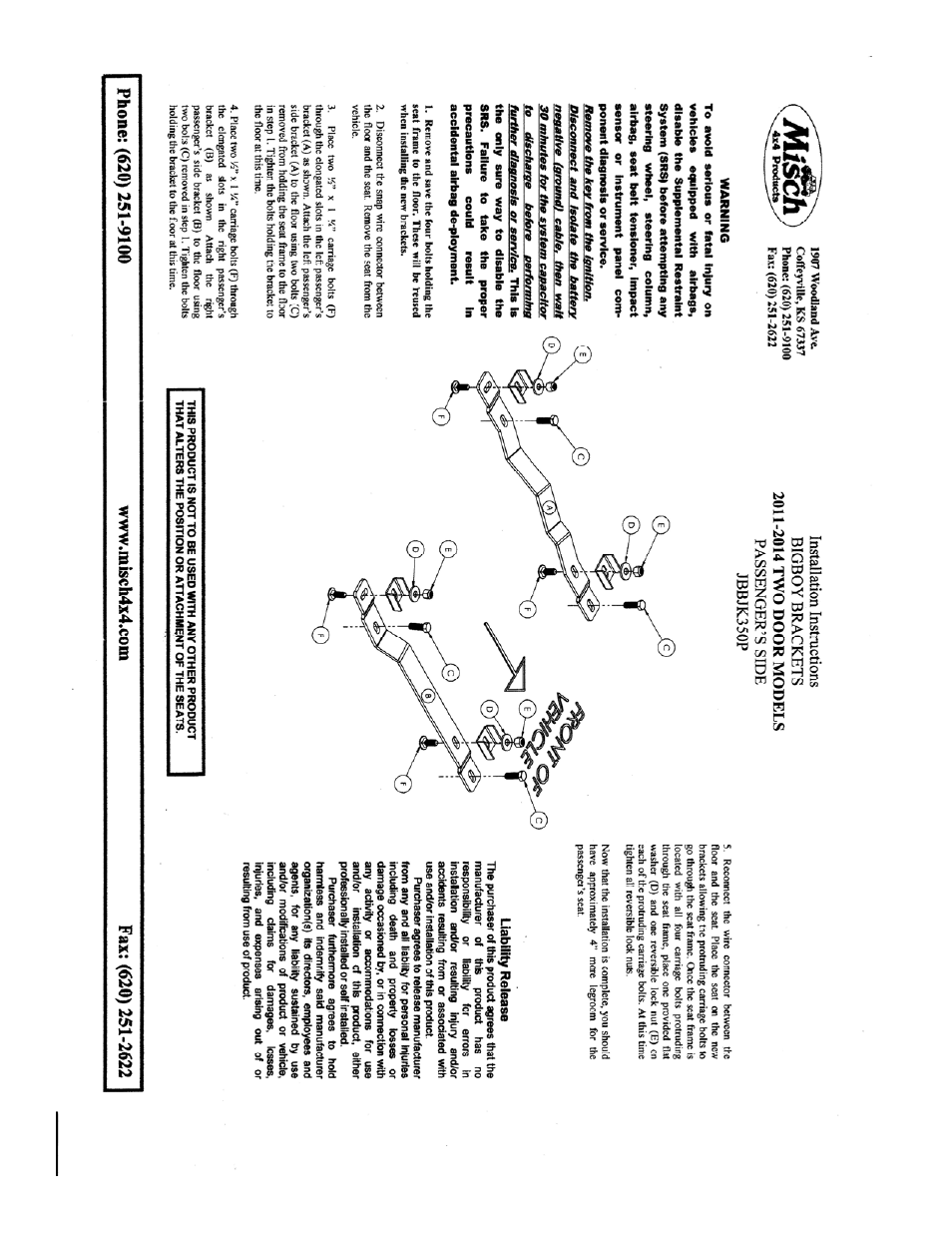 Misch 4x4 Products BigBoy Bracket 2007-2014 Wrangler JK User Manual | Page 4 / 4