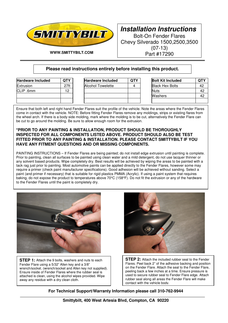 Smittybilt 17290 Bolt-On Fender Flares User Manual | 4 pages