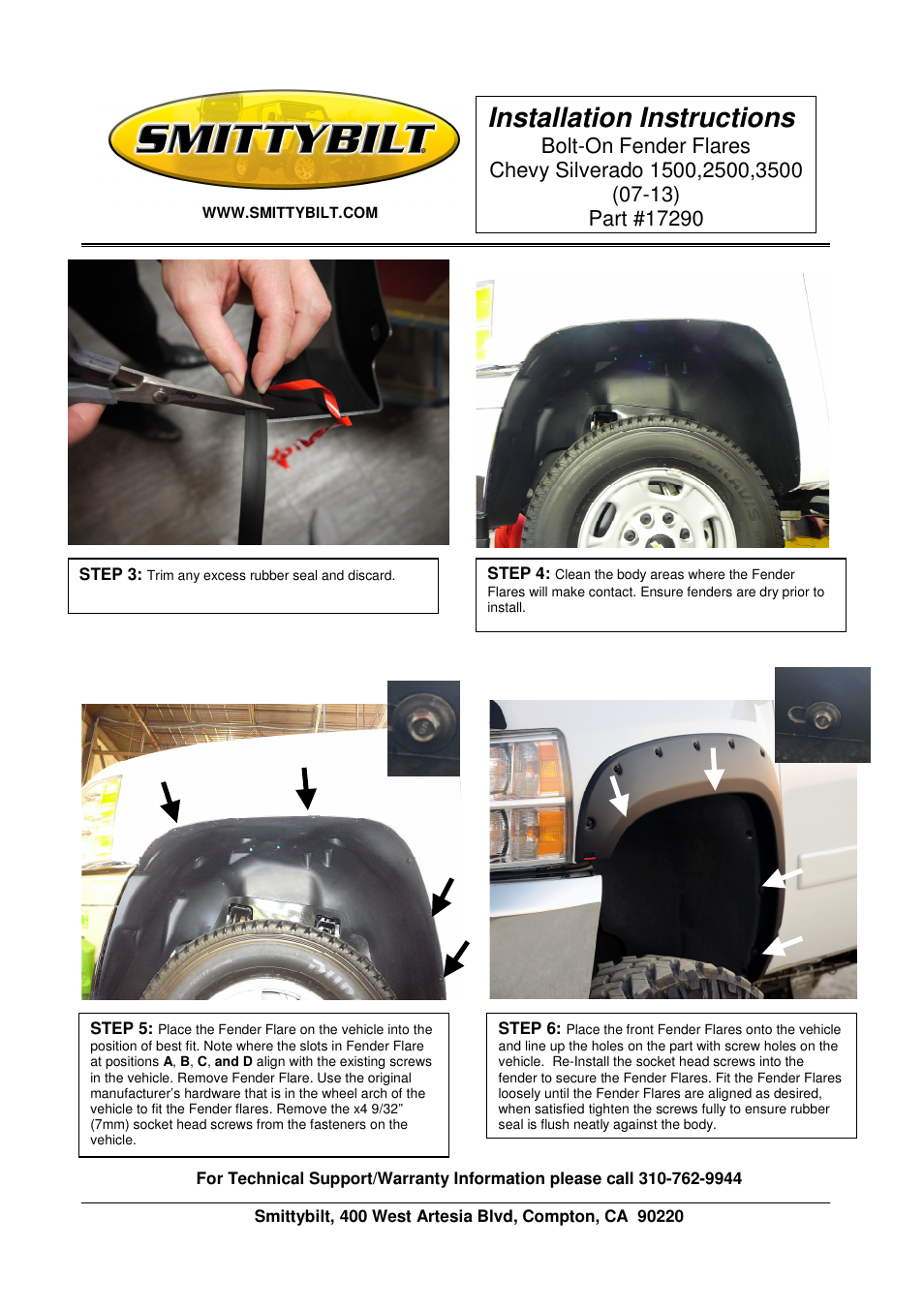 Installation instructions | Smittybilt 17290 Bolt-On Fender Flares User Manual | Page 2 / 4
