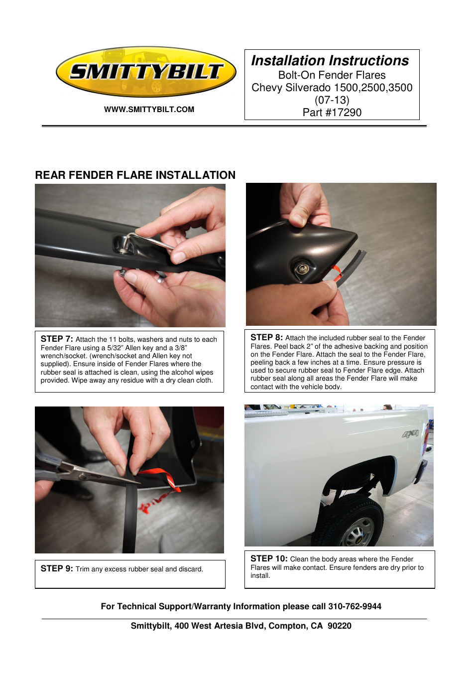 Installation instructions | Smittybilt 17290 Bolt-On Fender Flares User Manual | Page 3 / 4