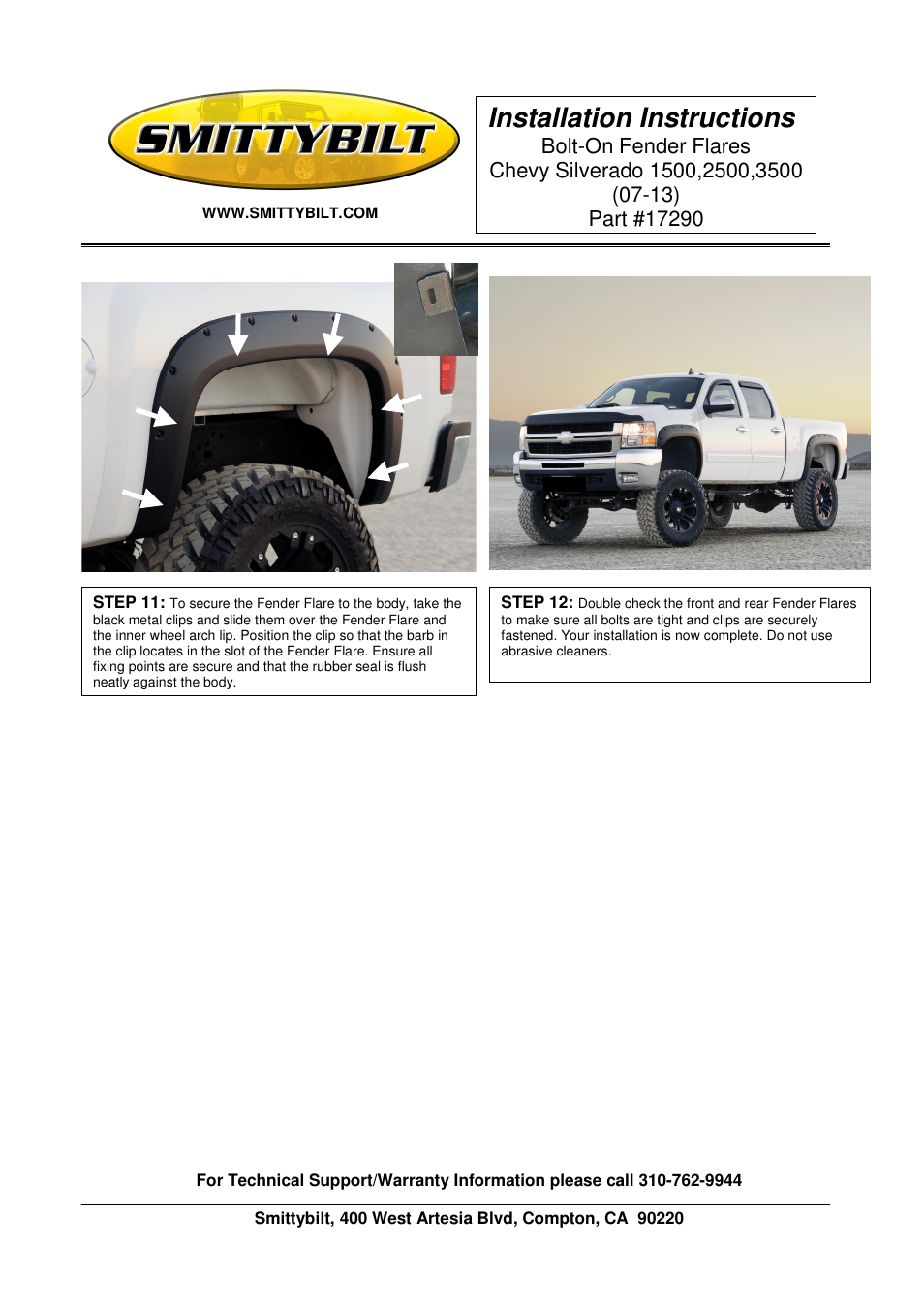 Installation instructions | Smittybilt 17290 Bolt-On Fender Flares User Manual | Page 4 / 4