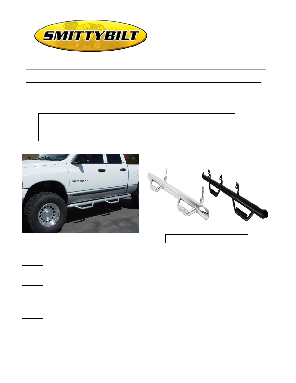 Smittybilt D0289QC Nerf-Step User Manual | 2 pages