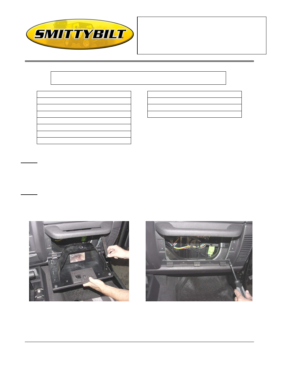 Smittybilt 812201 Vaulted Security Glove Box User Manual | 3 pages