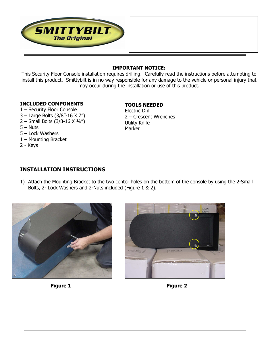 Smittybilt 317xx Security Floor Console User Manual | 3 pages