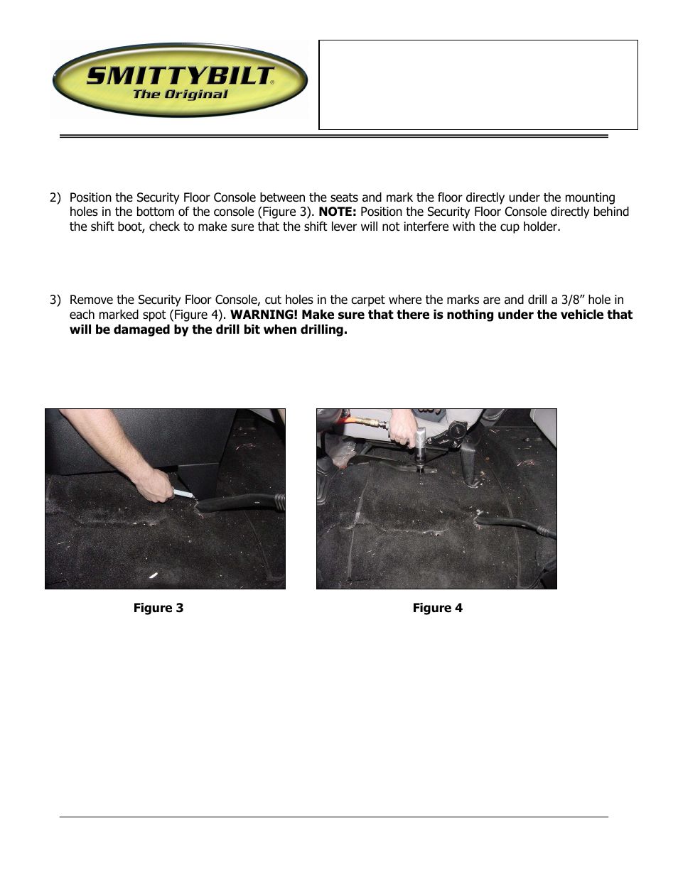 Installation instructions, Security floor console(part #317xx) | Smittybilt 317xx Security Floor Console User Manual | Page 2 / 3
