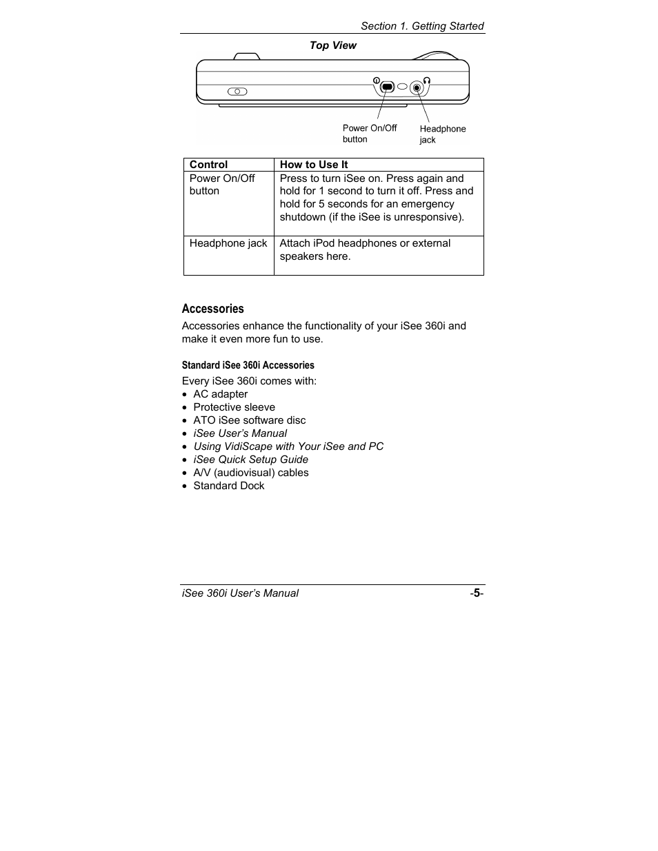 Accessories, Standard isee 360i accessories | ATO iSee 360i User Manual | Page 11 / 84