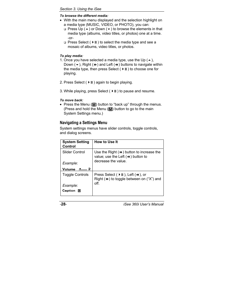Navigating a settings menu | ATO iSee 360i User Manual | Page 34 / 84