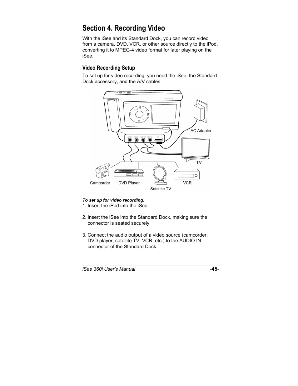 Video recording setup, Section 4. recording video | ATO iSee 360i User Manual | Page 51 / 84