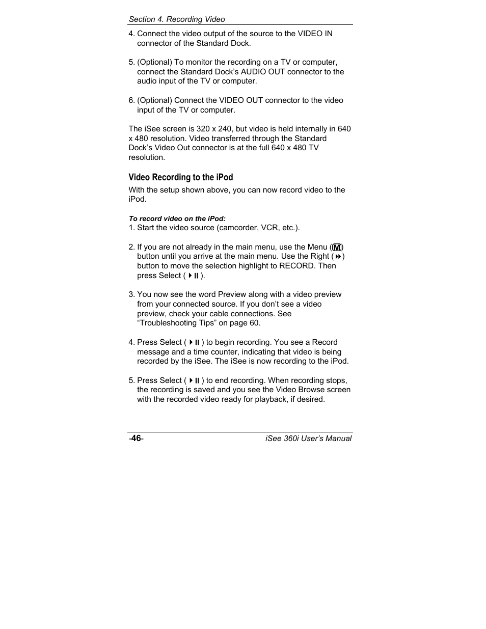 Video recording to the ipod | ATO iSee 360i User Manual | Page 52 / 84