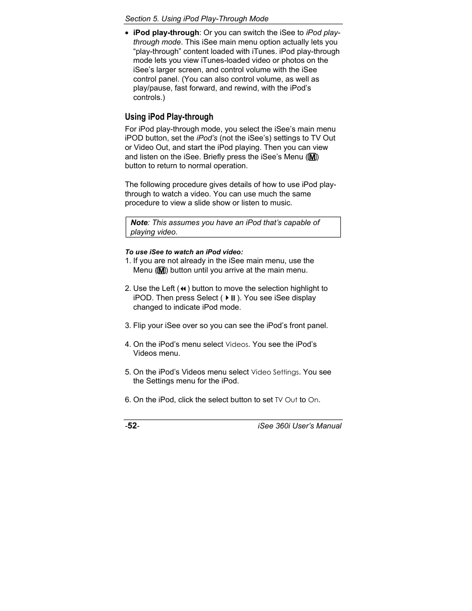Using ipod play-through | ATO iSee 360i User Manual | Page 58 / 84