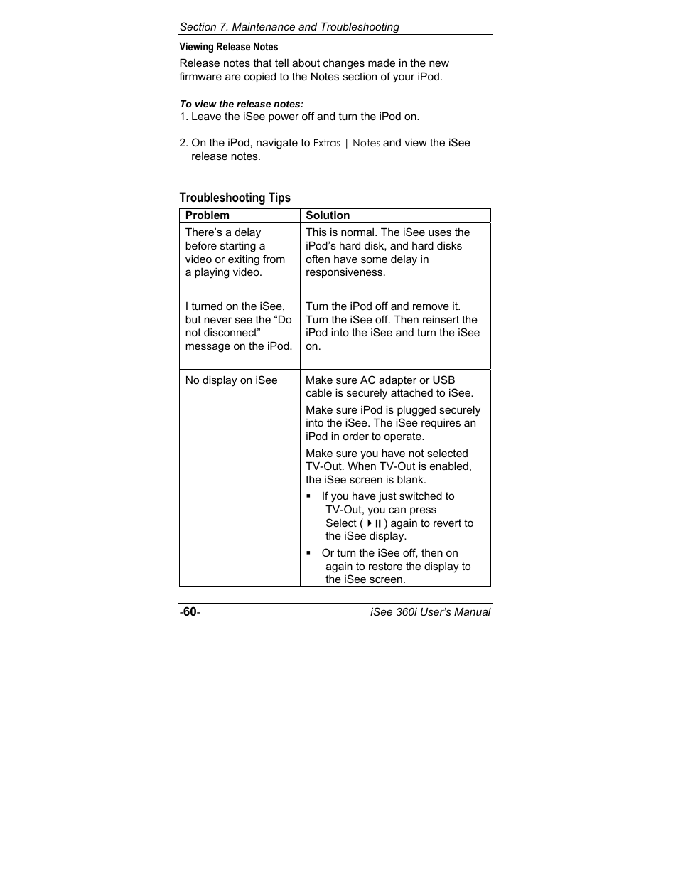 Viewing release notes, Troubleshooting tips | ATO iSee 360i User Manual | Page 66 / 84