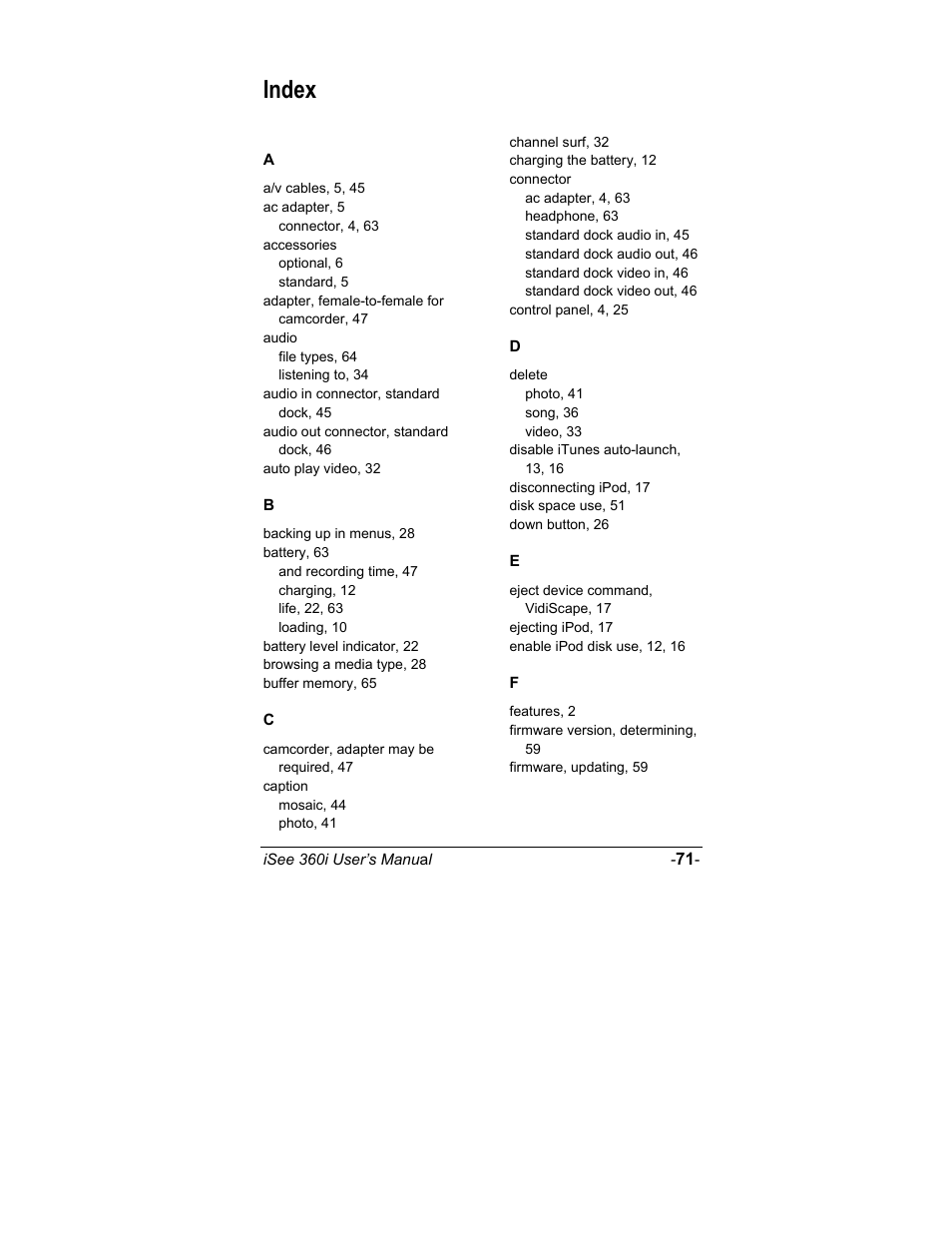 Index | ATO iSee 360i User Manual | Page 77 / 84