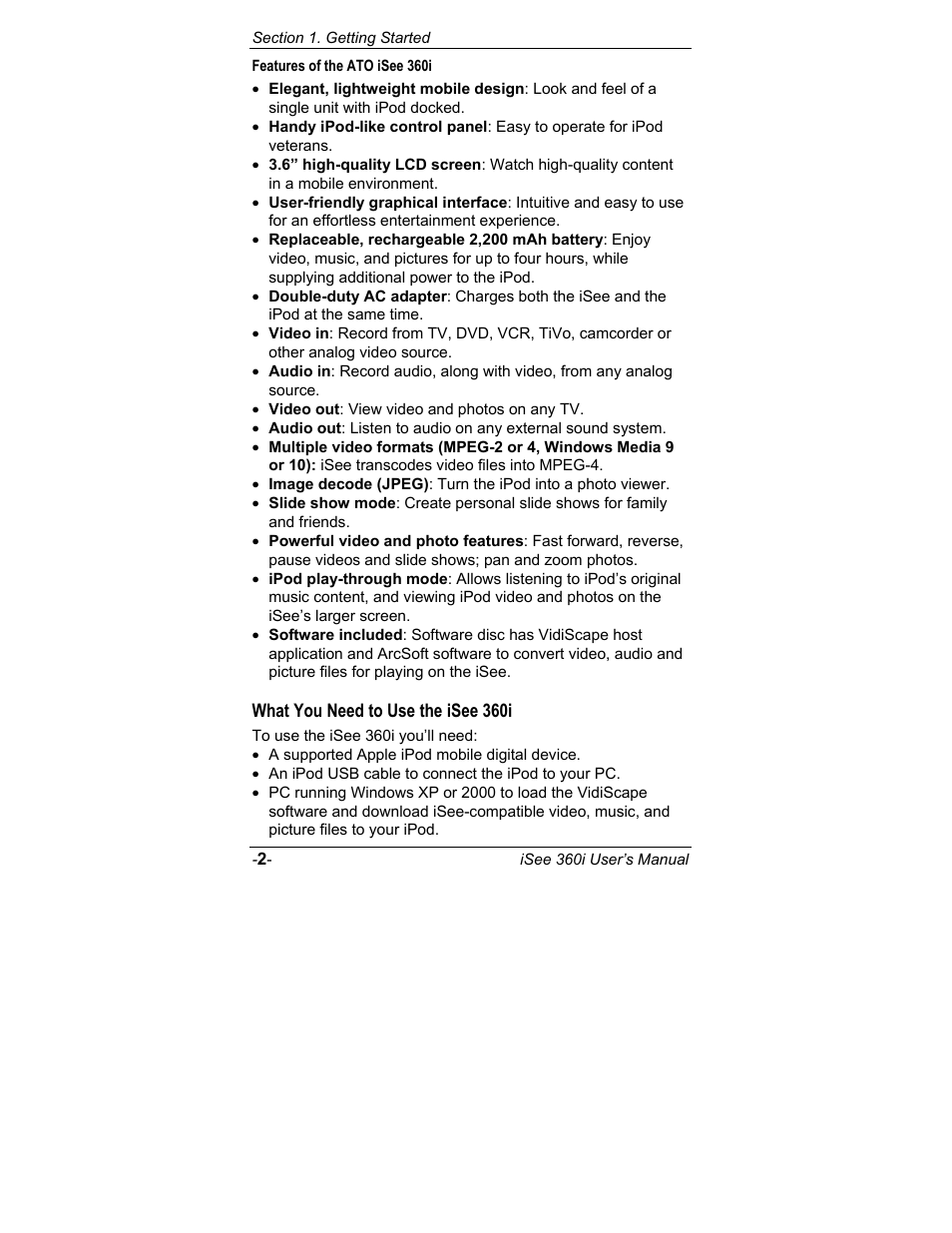 Features of the ato isee 360i, What you need to use the isee 360i | ATO iSee 360i User Manual | Page 8 / 84