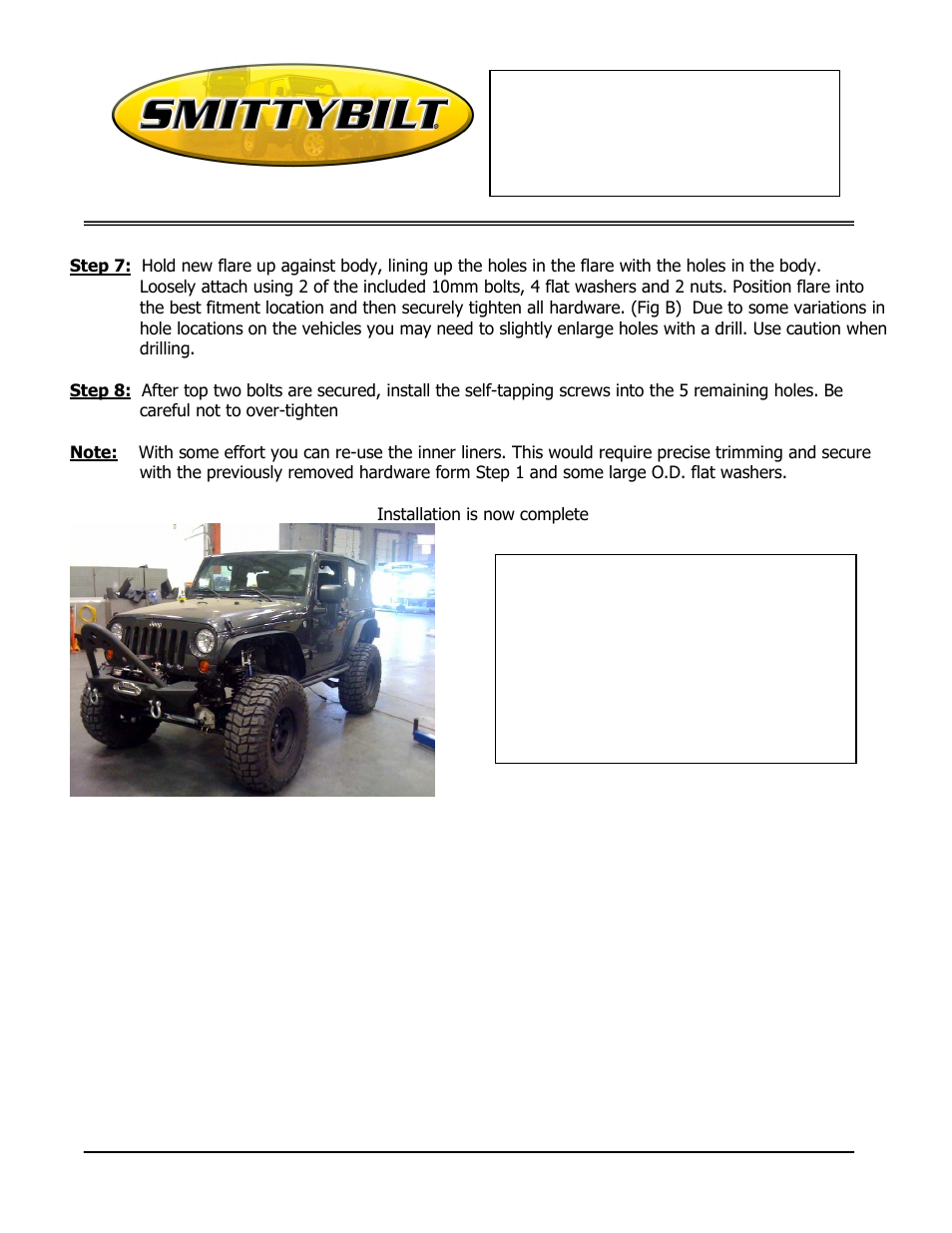 Installation instructions, Xrc fender flares | Smittybilt 76837 XRC Fender Flares User Manual | Page 3 / 3