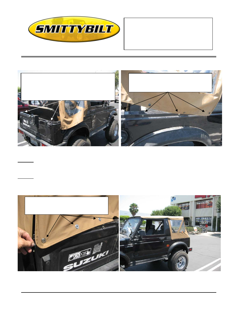 Installation instructions, Replacement top | Smittybilt 98652 Replacement Top User Manual | Page 3 / 4