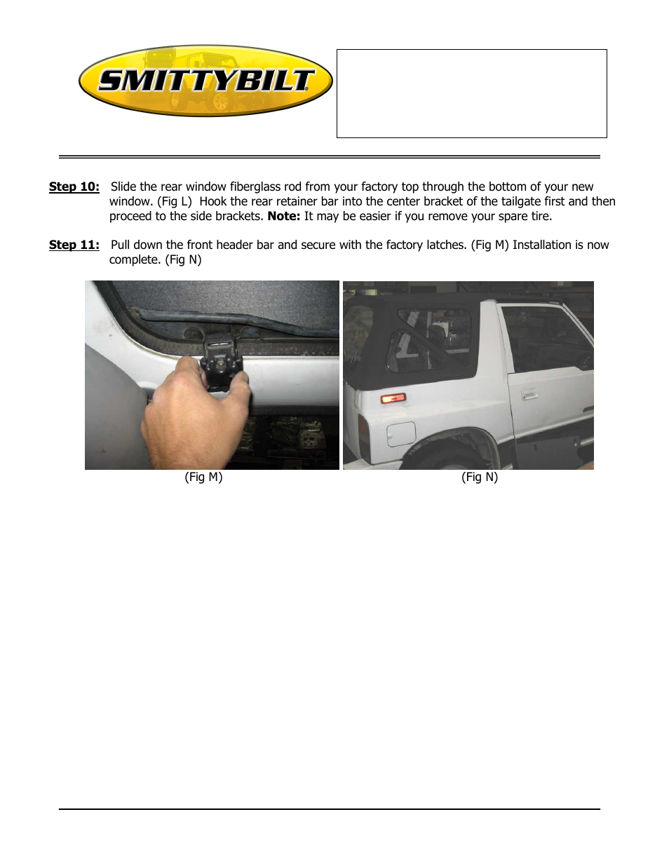 Installation instructions, Replacement top (part # 987xx) | Smittybilt 987xx Replacement Top User Manual | Page 4 / 4