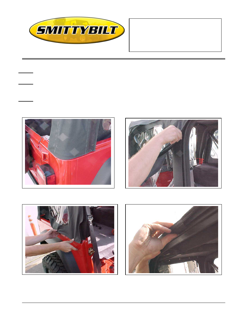 Installation instructions, 06 jeep wrangler | Smittybilt 99702xx Replacement Top User Manual | Page 2 / 4