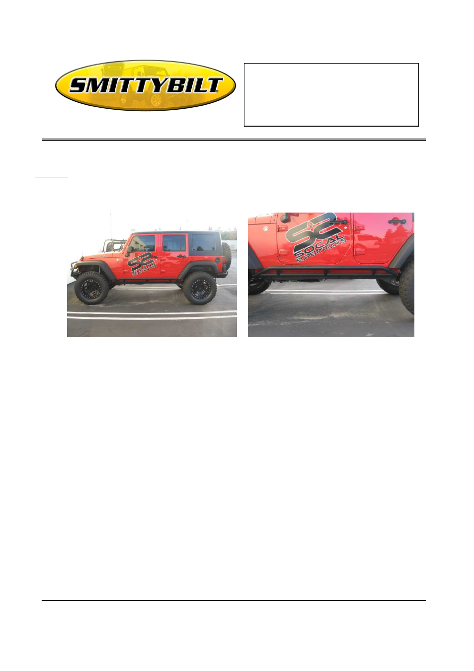Installation instructions | Smittybilt 76634 XRC Side Armor/Rocker Guards User Manual | Page 2 / 2