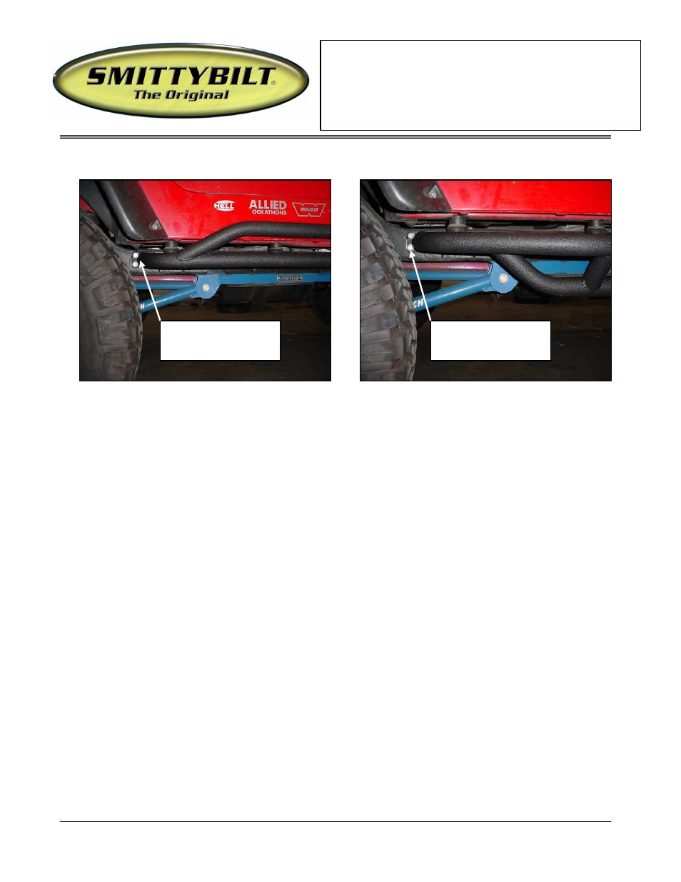 Installation instructions | Smittybilt 76641 Rock Crawler Side Armor/ Rocker Guards User Manual | Page 2 / 2