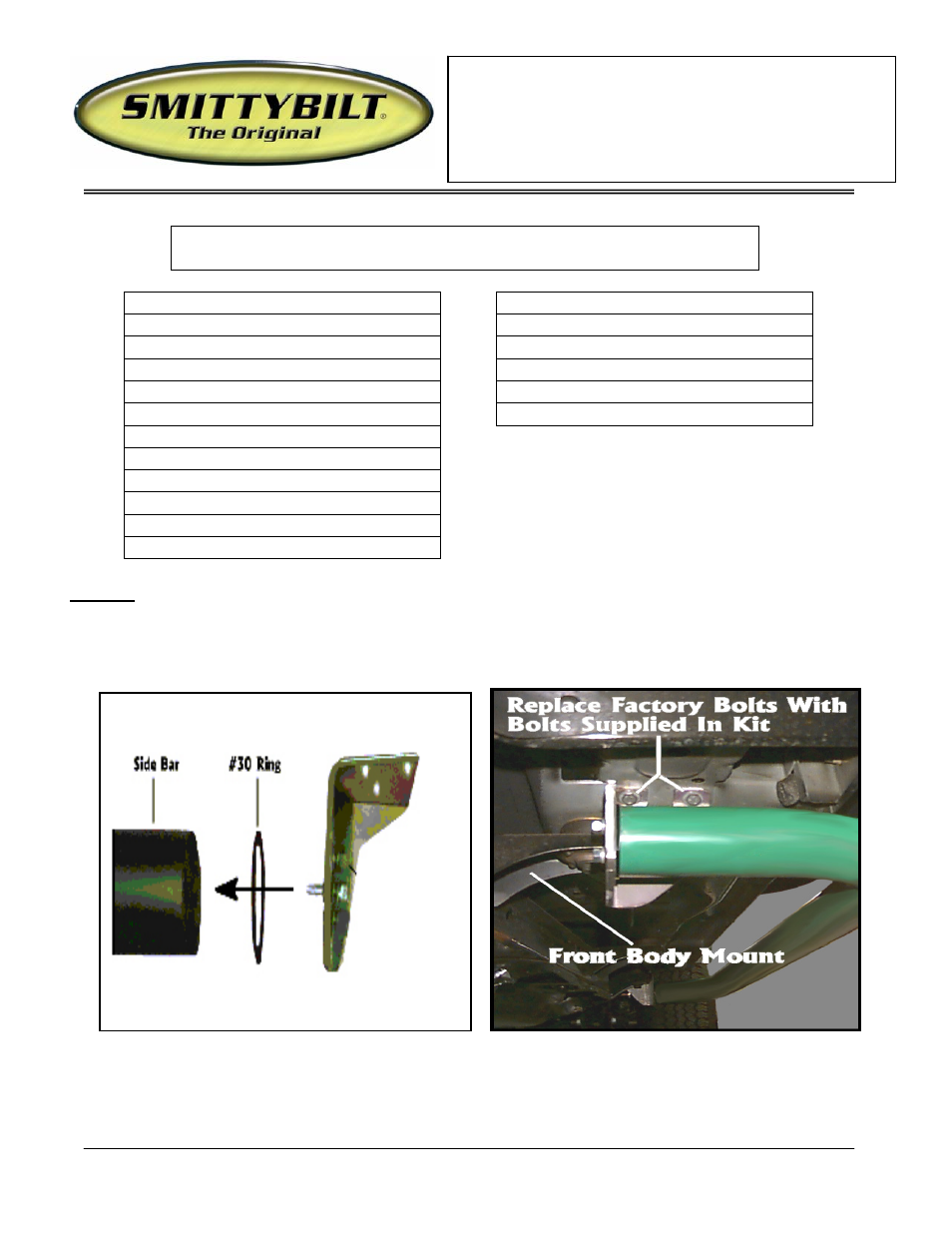 Smittybilt JN47 Side Bars User Manual | 5 pages