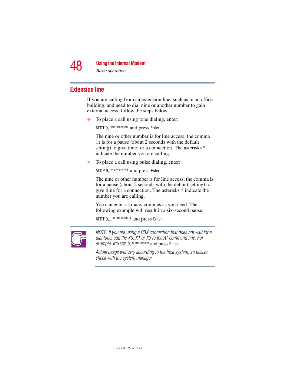 Extension line | Toshiba V.92 User Manual | Page 48 / 120