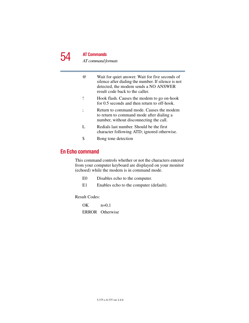 En echo command | Toshiba V.92 User Manual | Page 54 / 120