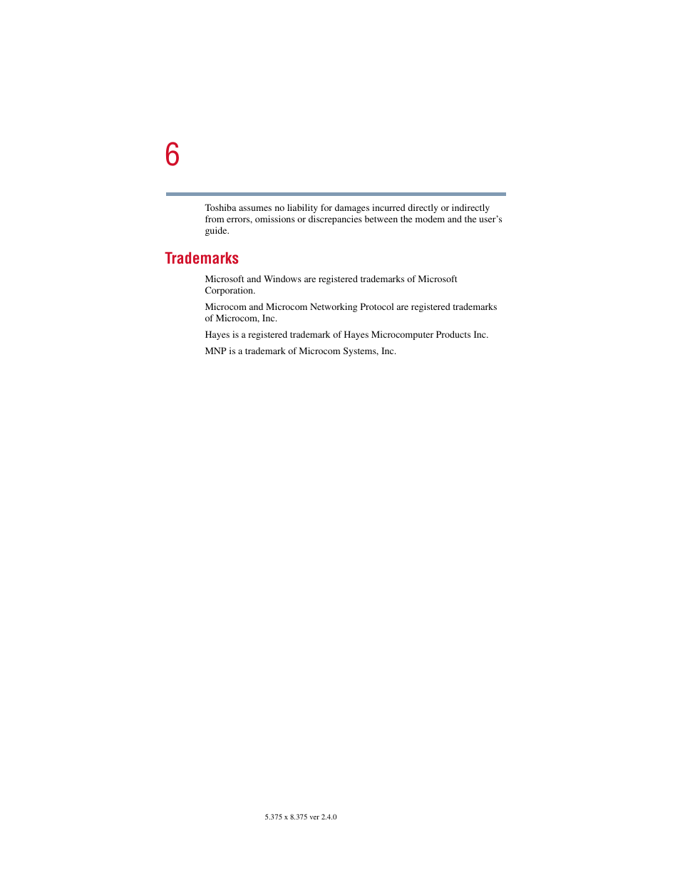 Toshiba V.92 User Manual | Page 6 / 120