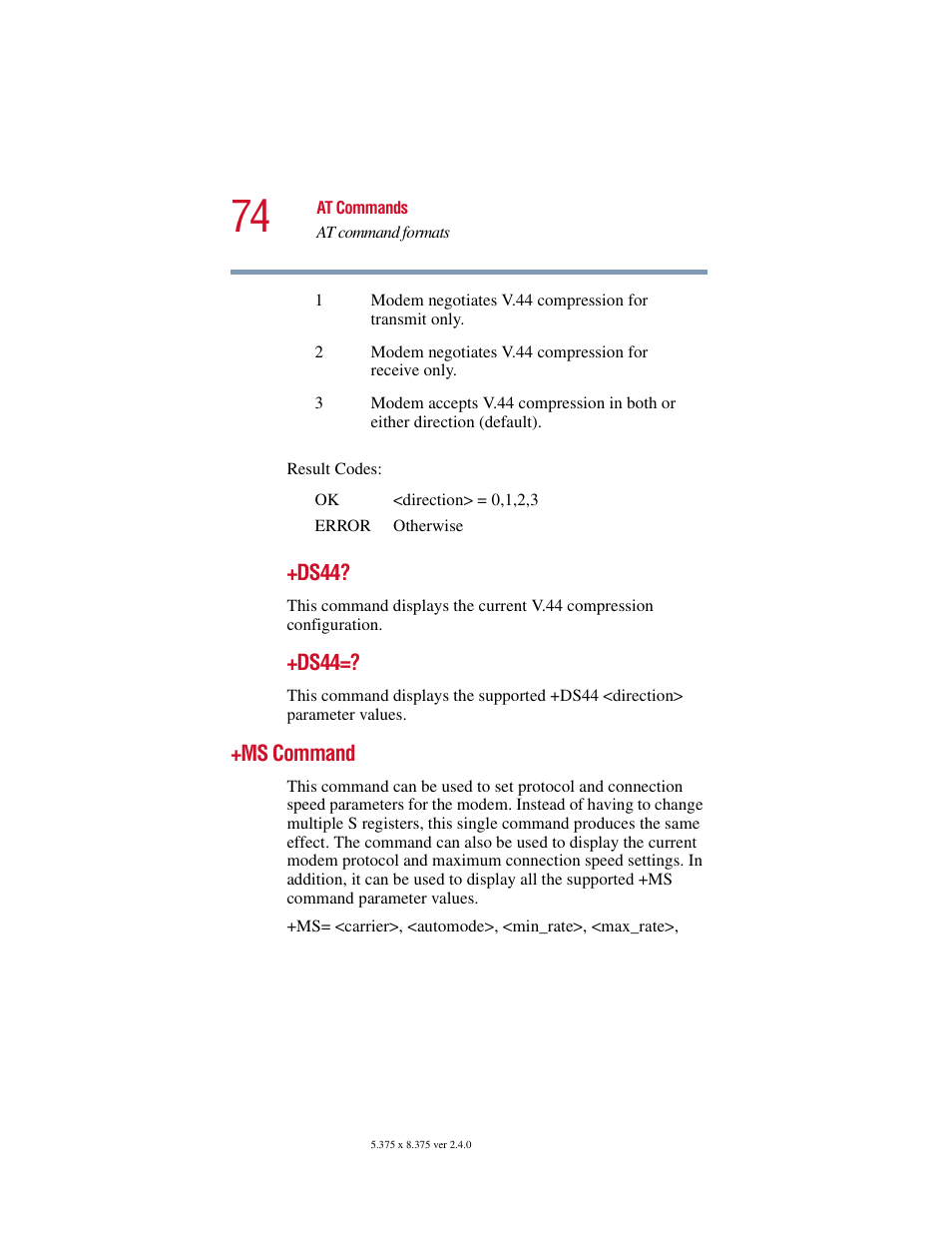 Ms command | Toshiba V.92 User Manual | Page 74 / 120