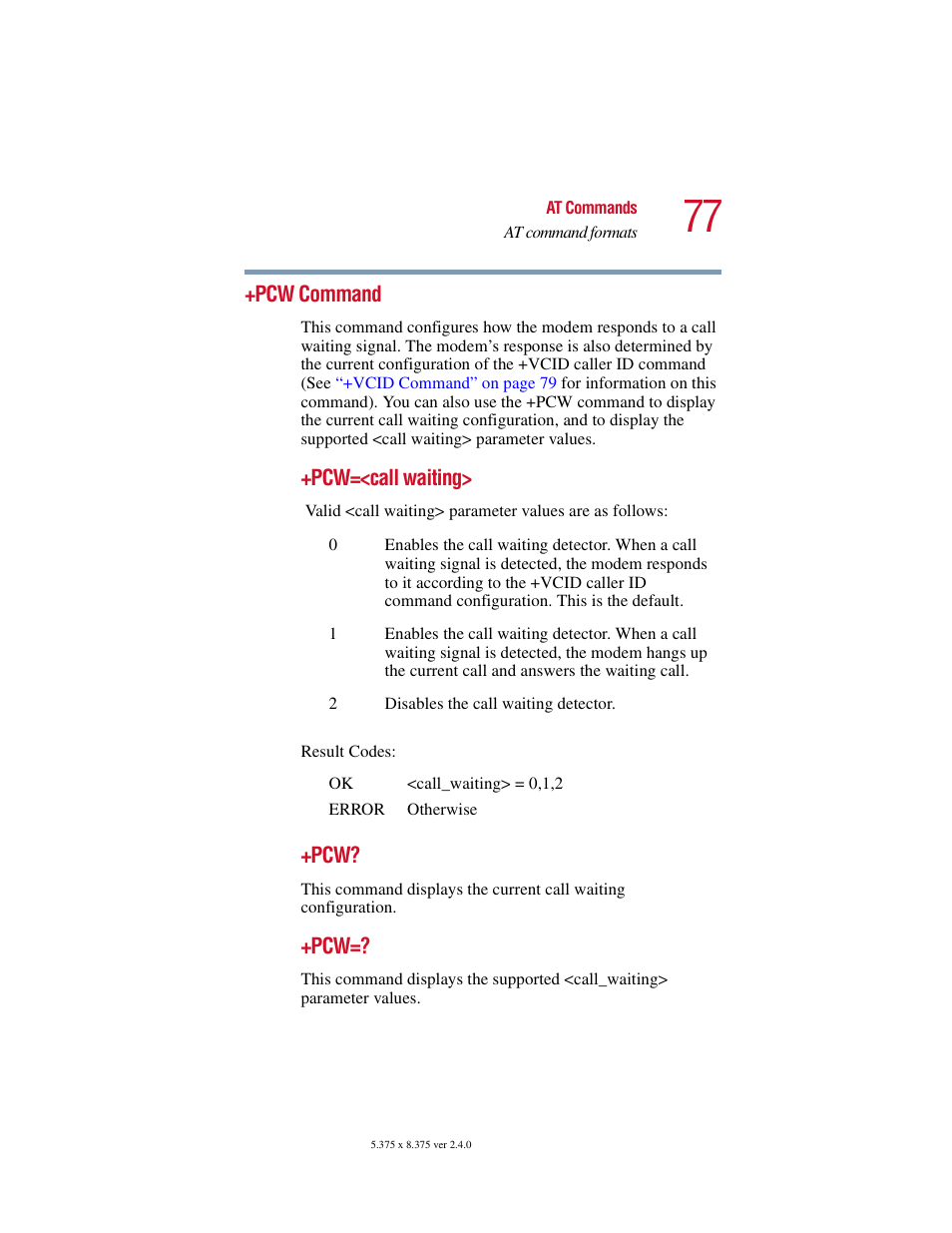 Pcw command | Toshiba V.92 User Manual | Page 77 / 120