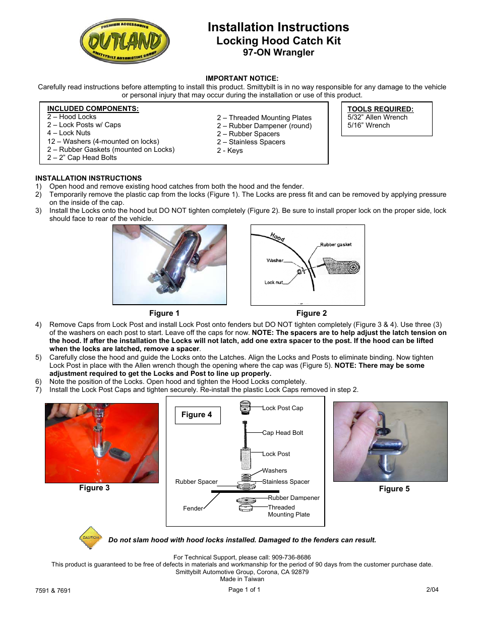 Smittybilt 7691 Locking Hood Catch Kit User Manual | 1 page