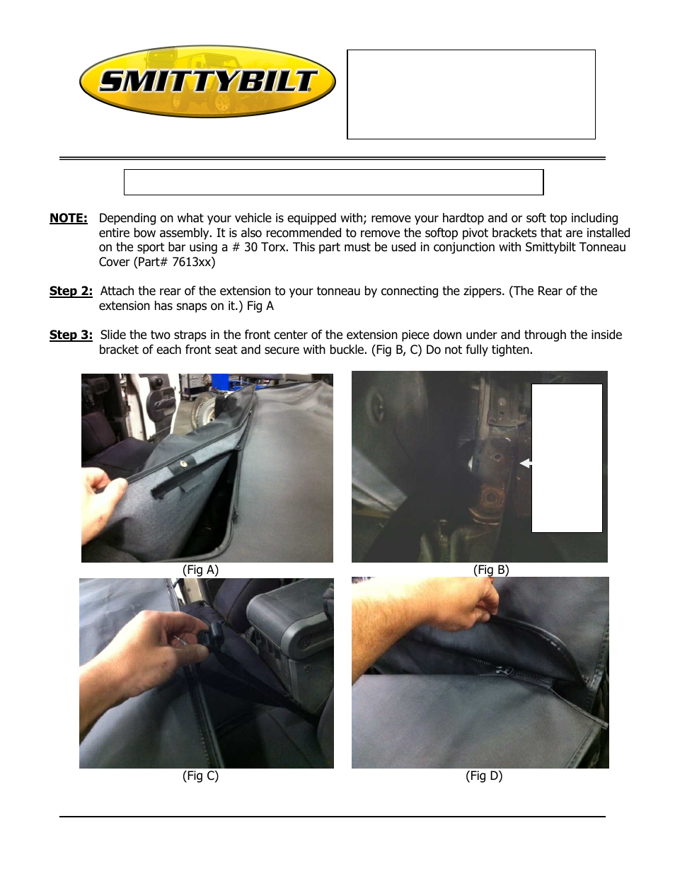Smittybilt 761436 Tonneau Cover Extension User Manual | 3 pages