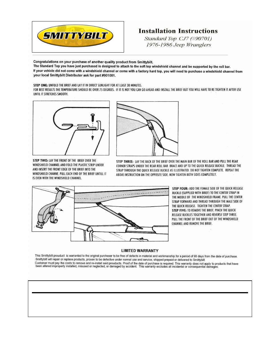 Smittybilt 90701 Standard Top User Manual | 2 pages