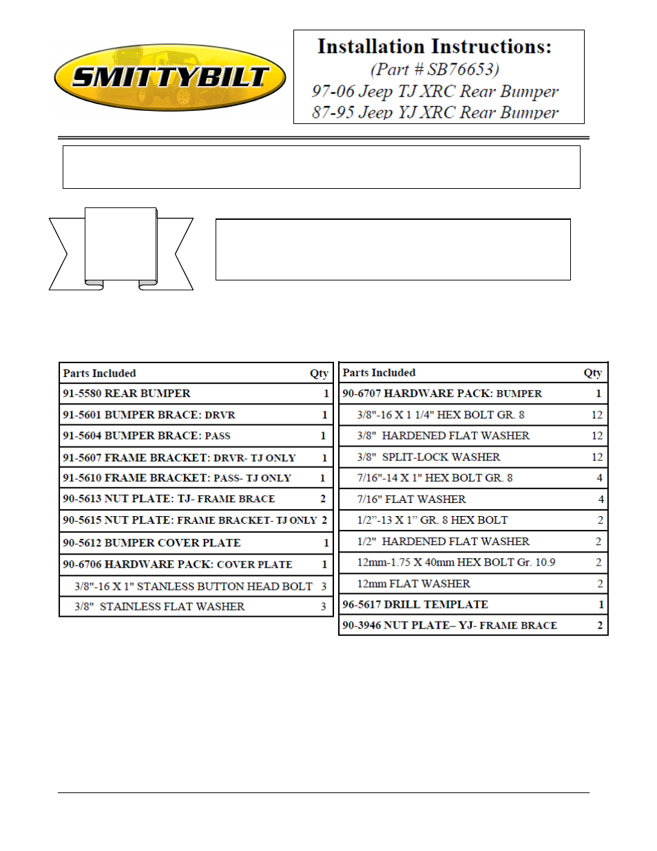 Smittybilt SB76653 Rear Bumper User Manual | 6 pages