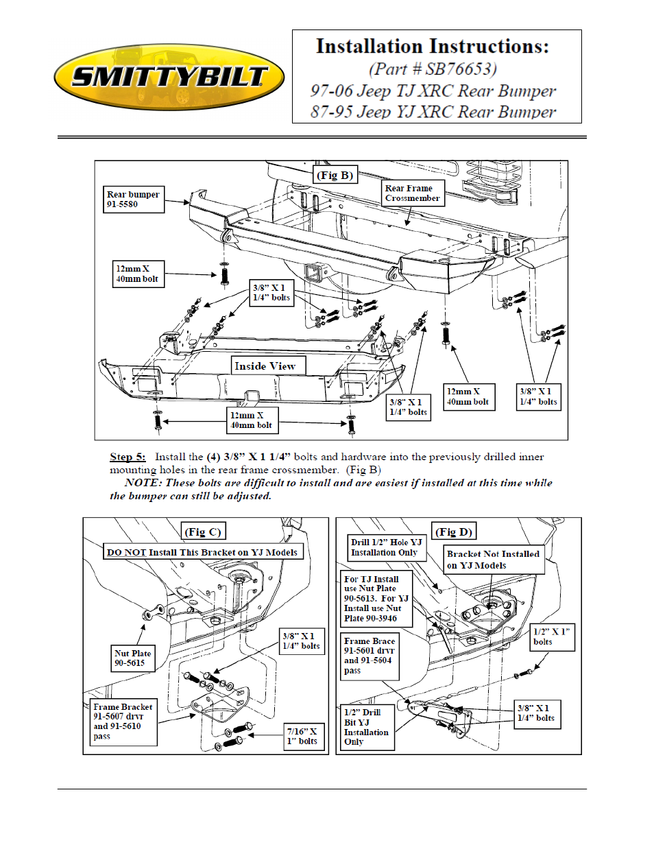 Smittybilt SB76653 Rear Bumper User Manual | Page 3 / 6
