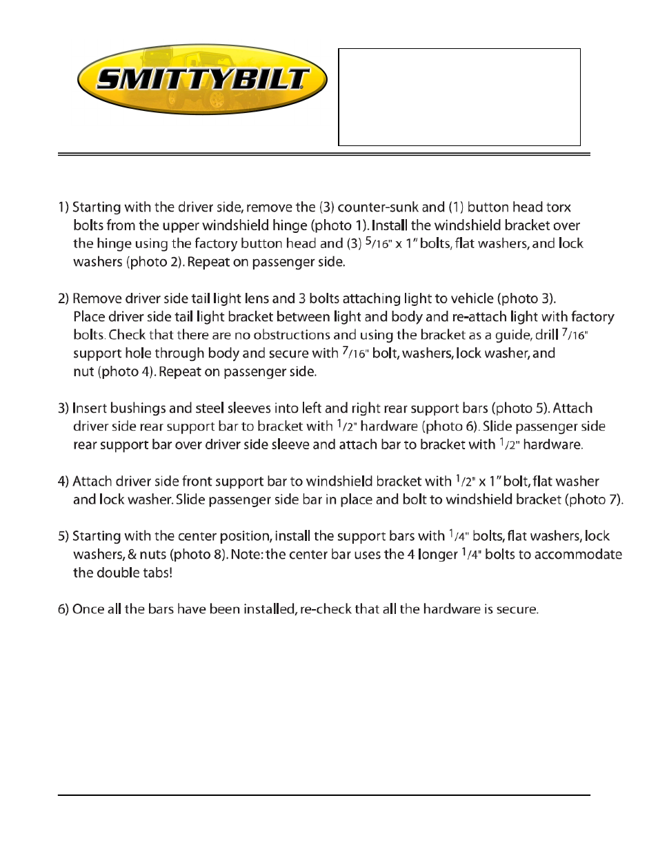 Installation instructions | Smittybilt 90112B EXPEDITION RACK User Manual | Page 2 / 5