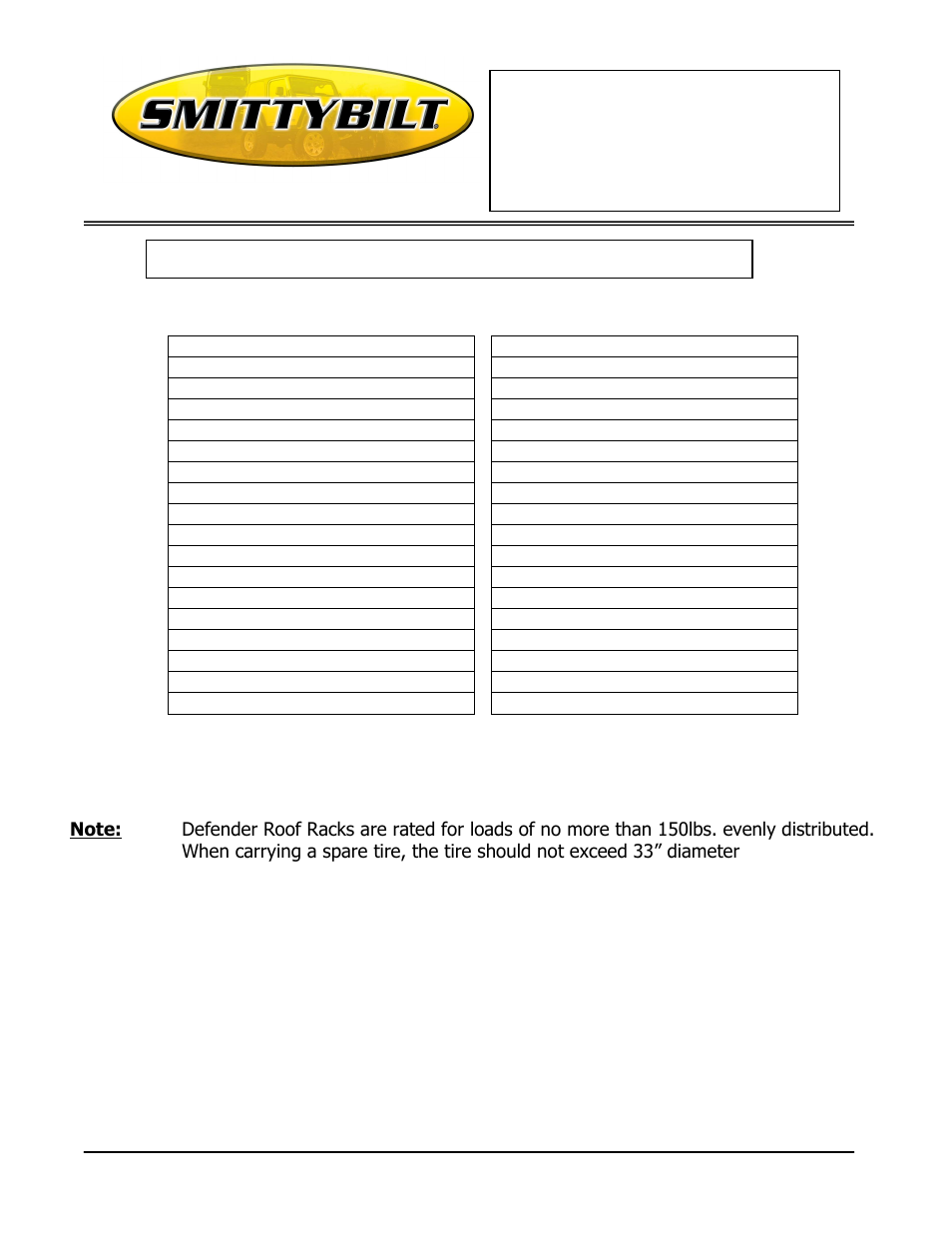 Smittybilt 90111B EXPEDITION RACK User Manual | 5 pages