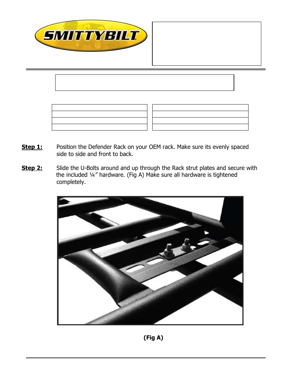 Smittybilt DS20-4 Defender Rack Bracket User Manual | 2 pages