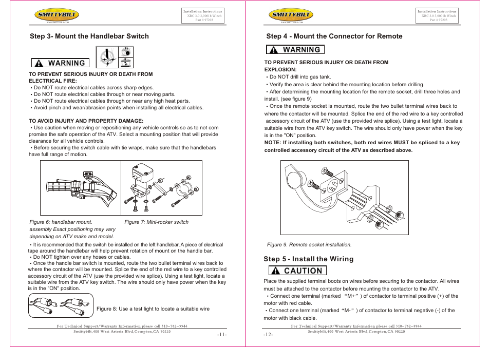 Т³гж 6, Step 4 - mount the connector for remote, Step 5 - install the wiring | Step 3- mount the handlebar switch | Smittybilt 97203 XRC 3.0 3,0001b Winch User Manual | Page 6 / 10
