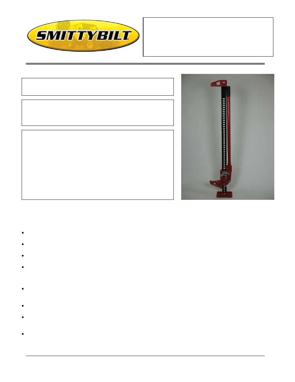 Smittybilt 2722 TRAIL JACK- 54 User Manual | 3 pages