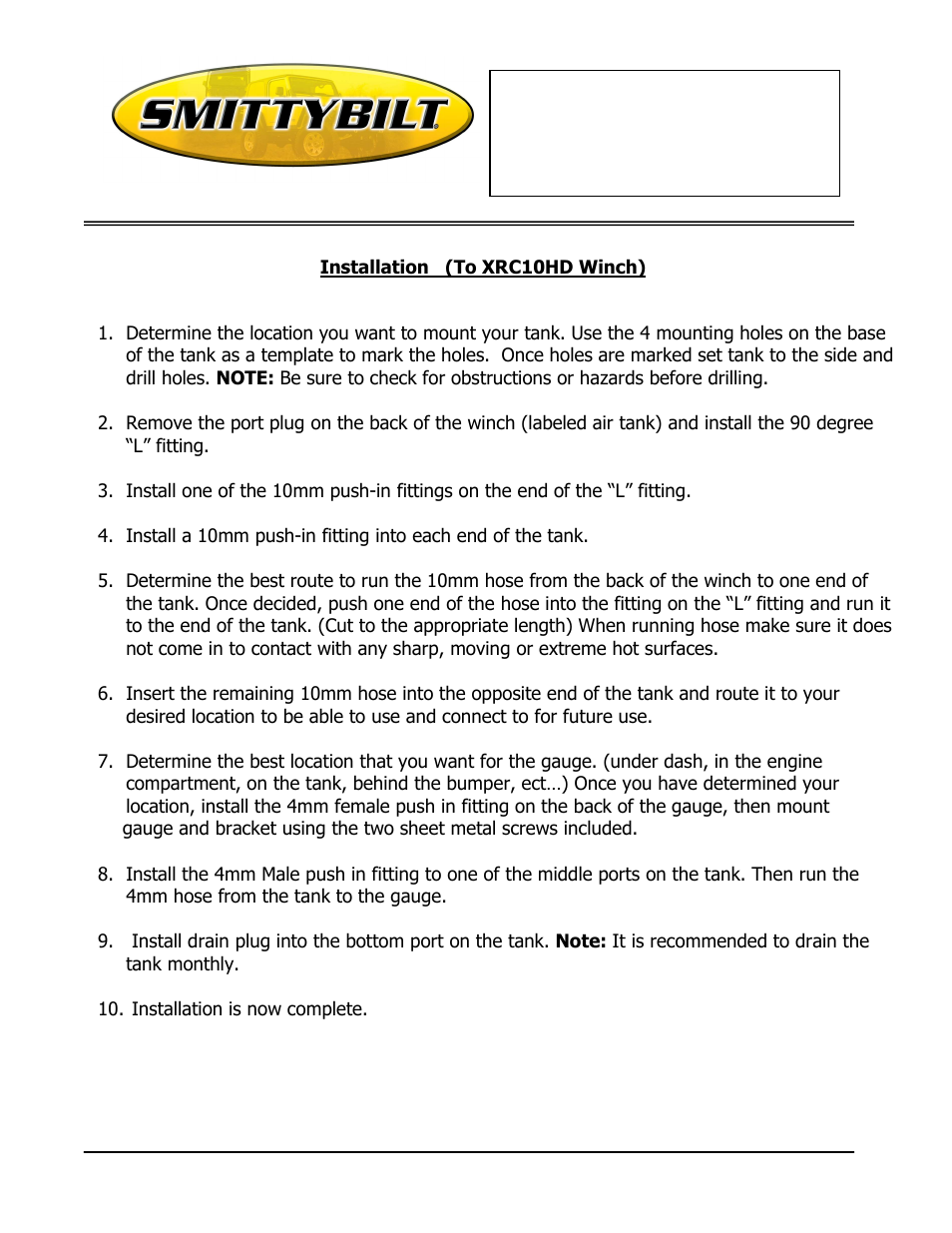 Installation instructions, 5lb air tank | Smittybilt 99210-2 2.5lb Air Tank User Manual | Page 2 / 4