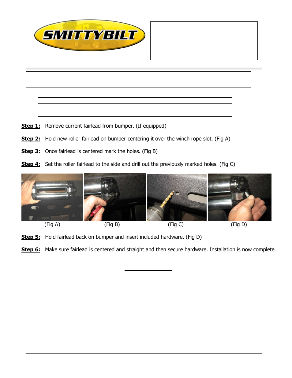 Smittybilt 2810 Low Profile Roller Fairlead User Manual | 1 page
