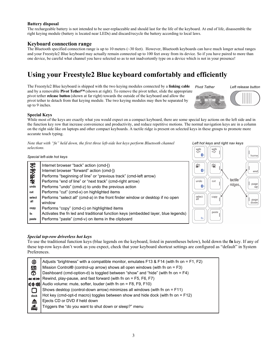 Keyboard connection range | Kinesis KB800MB-BT Freestyle2 Blue, Multichannel Bluetooth Keyboard for Mac User Manual | Page 3 / 4