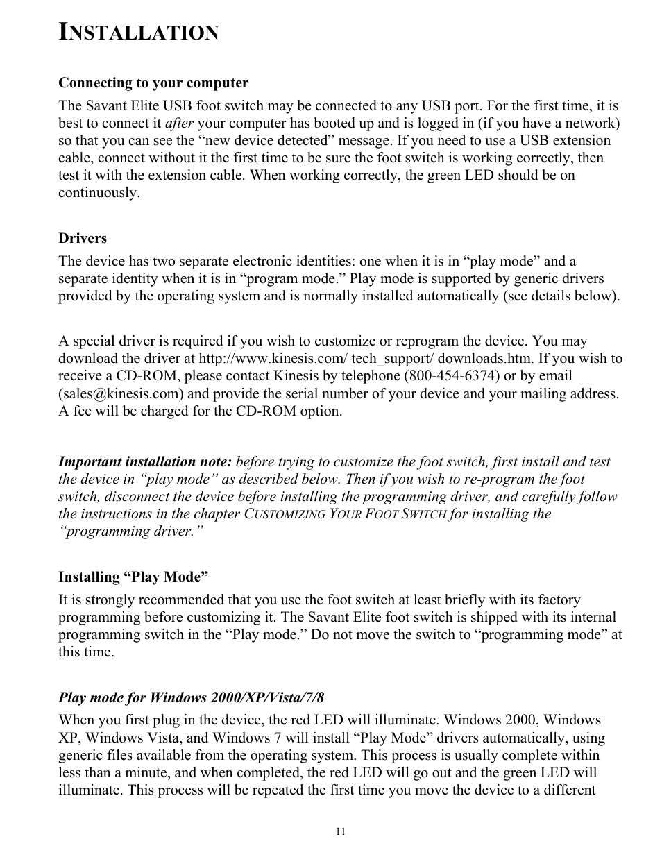 Nstallation | Kinesis FSMJ4 Savant Elite Programmable Foot Pedal User Manual | Page 11 / 28