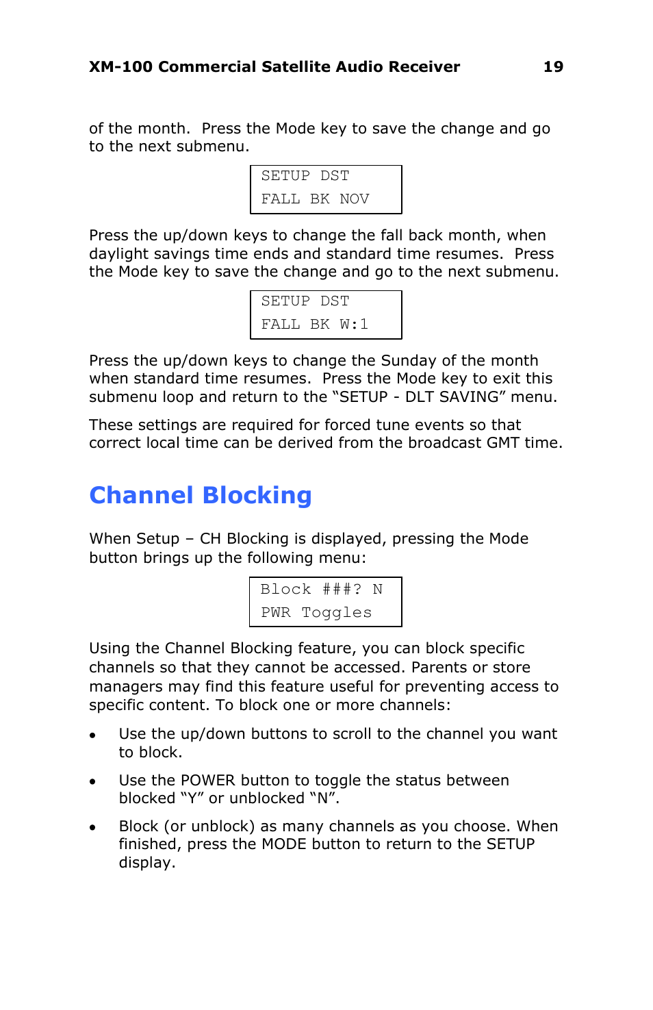 Channel blocking | Antex electronic XM-100 User Manual | Page 19 / 26