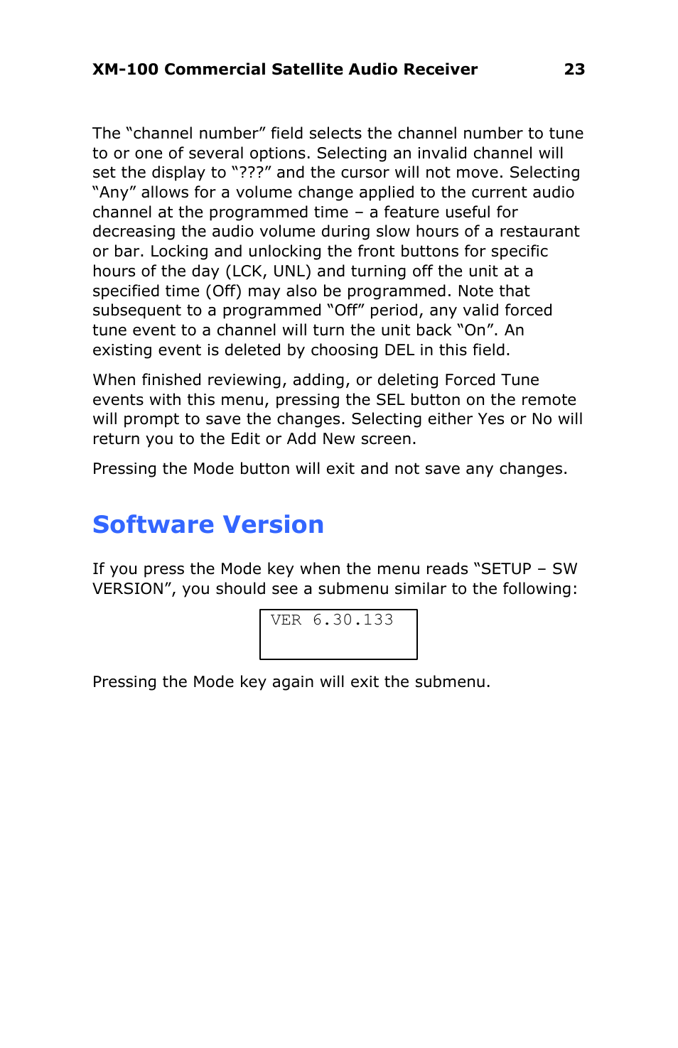 Software version | Antex electronic XM-100 User Manual | Page 23 / 26