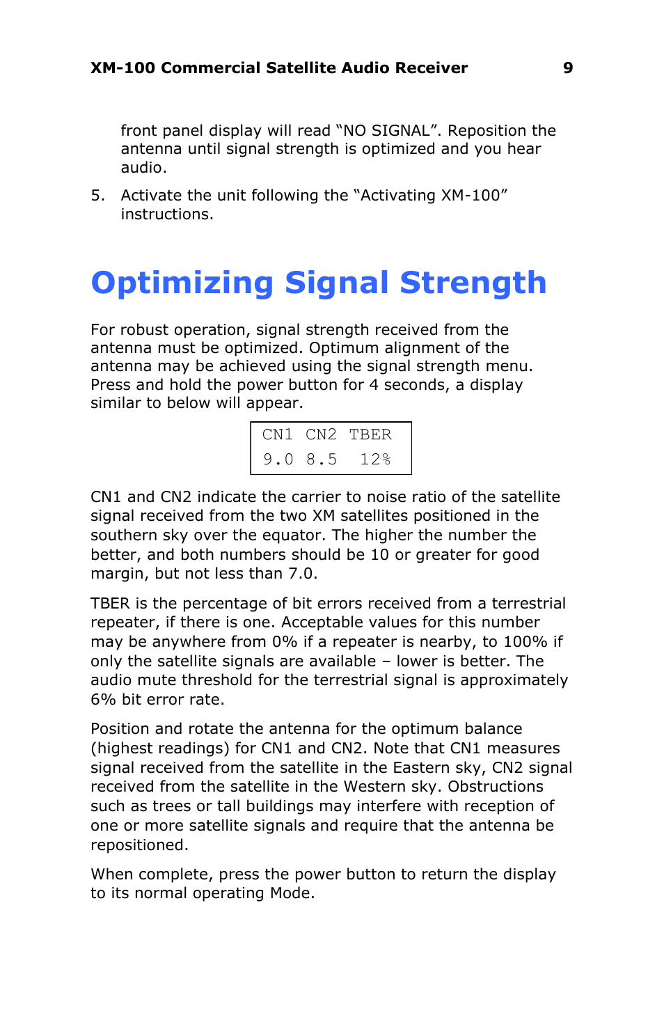 Optimizing signal strength | Antex electronic XM-100 User Manual | Page 9 / 26