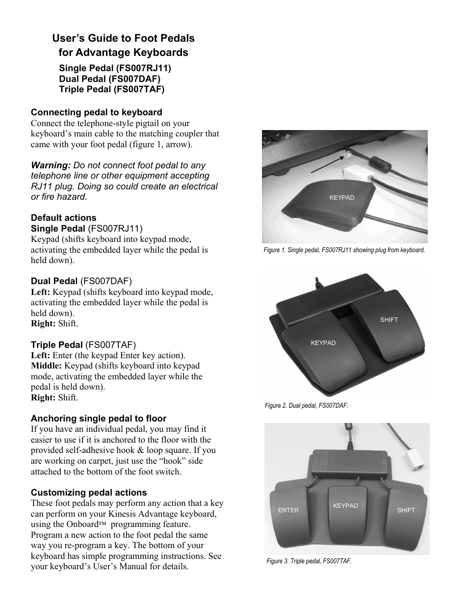 Kinesis FS007TAF Foot Pedals for Advantage keyboards User Manual | 2 pages