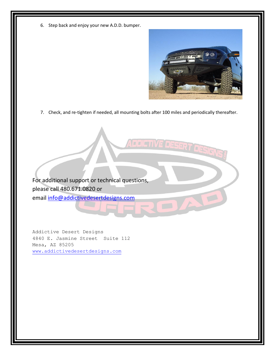 Addictive Desert Designs 2009 - 2013 F-150/Raptor Stealth Fighter Front Bumper User Manual | Page 3 / 3