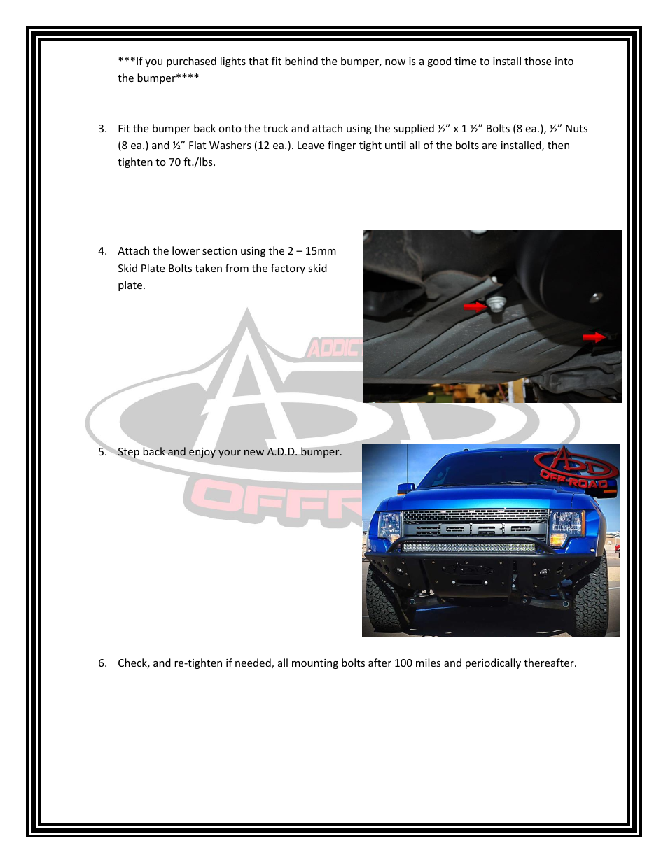 Addictive Desert Designs 2009 - 2013 F-150/Raptor Stealth Front Bumper User Manual | Page 2 / 3
