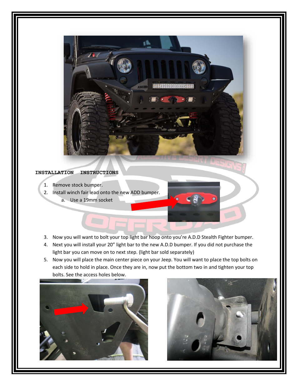 Addictive Desert Designs 2007 - 2013 Jeep JK Stealth Fighter Front Bumper User Manual | Page 2 / 4